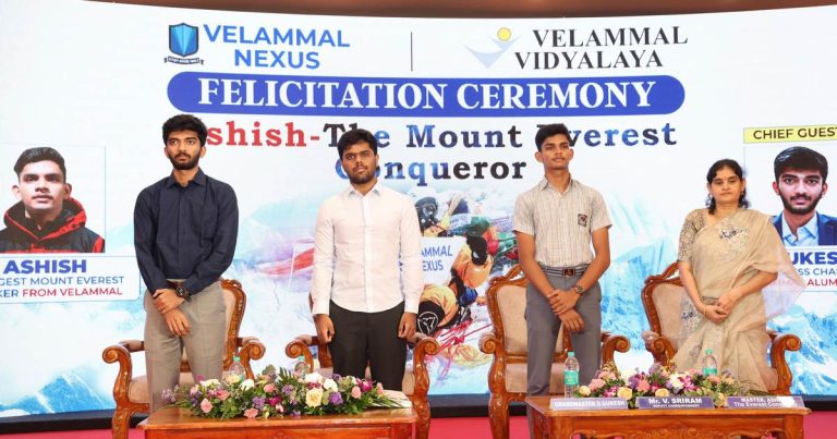 எவரெஸ்ட் சிகரம் எட்டிய மாணவர் ஆஷிஷ்: சிறப்பாக கௌரவித்து 40 லட்சம் ரொக்க பரிசு வழங்கிய வேலம்மாள் நெக்ஸஸ்! 